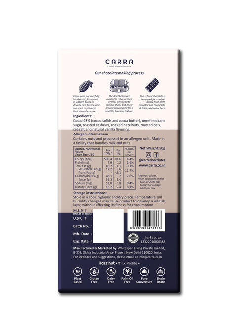 CARRA Hazelnut in Plant Based Milk Chocolate 50G - Pack of 1