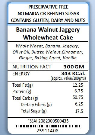 Whole-wheat Banana Walnut Jaggery Cake Loaf (Pack of 1)