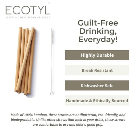 Ecotyl Bamboo Straws with Cleaning Brush  Set of 6