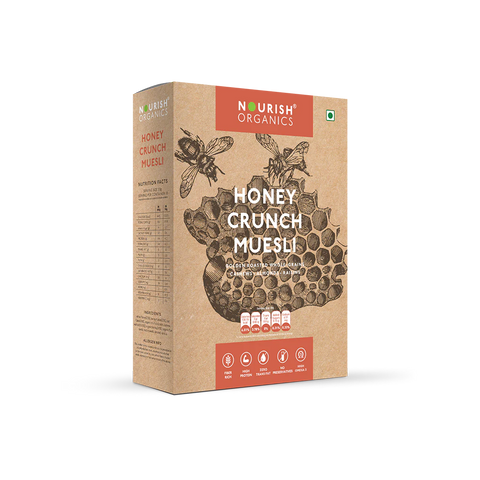 Nourish Organics Honey Crunch Muesli, 300g | Whole-Grains | Cashews, Almonds & Raisins