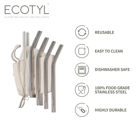 Ecotyl Stainless Steel Straw Bent with Cleaning Brush