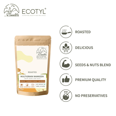 Ecotyl Multigrain Namkeen | Roasted Snack | Seeds & Nuts Mix | 300g