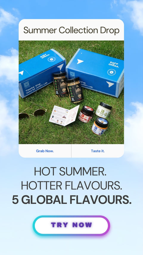 Eat Atlas Global Box | 3 Dips (Ema Datshi, Gochujang & Sichuan, 100 gms each) + 2 Baked Lavash Chips (85 gms each)