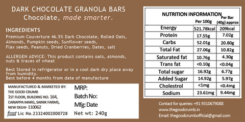 Dark Chocolate Granola Bars (Box of 6 Bars)