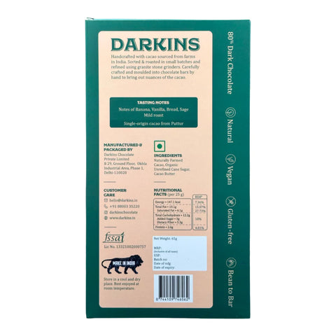 Darkins 80% Artisanal Dark Chocolate - Karnataka Single Origin