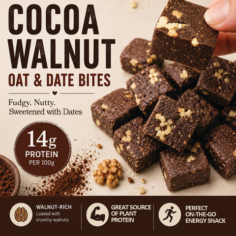 Cocoa Walnut Oat & Date Bites I Gluten-free I Box of 10 Bites I No Ghee or Oil I 14g Protein