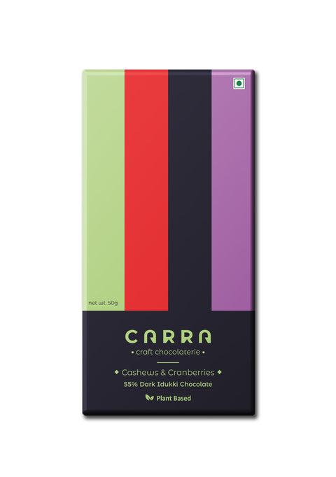 CARRA Cashews & Cranberries in 55% Dark Chocolate 50G - Pack of 1
