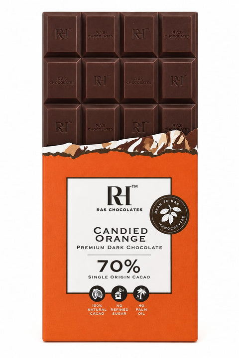 RAS CHOCOLATES 70% Dark Candied Orange 80grams