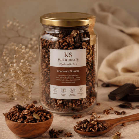 Double Chocolate Wholesome Granola -  Vegan, Gluten Free, Refined Sugar free