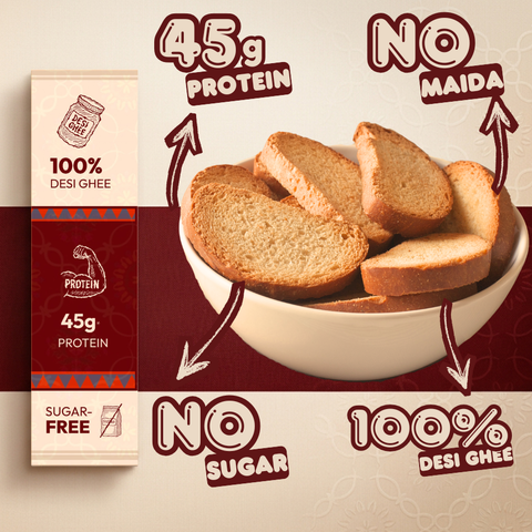 High Protein Sugar-Free Rusk | No Maida | Made with Desi Ghee