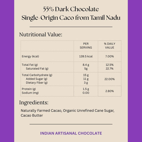 55% Artisanal Dark Chocolate - Tamil Nadu Single Origin