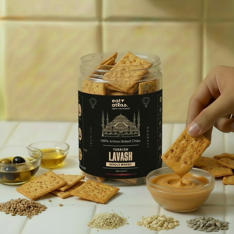 Eat Atlas Five Seeds Whole Wheat Lavash Chips | Ultra-Crispy, Olive Oil, Baked, Just Add Dip (85g)