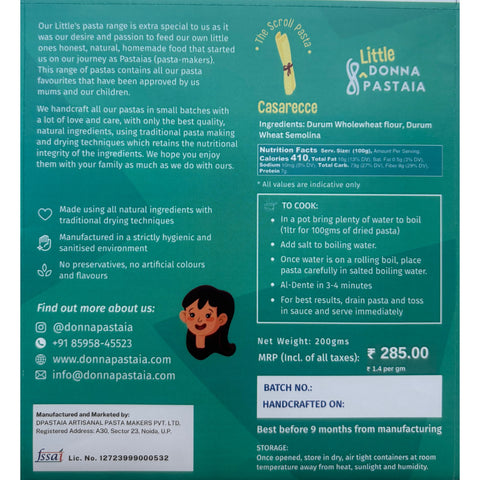 Donna Pastaia Little Casarecce 'The Scroll' | Wholewheat & Semolina Pasta  200 grams