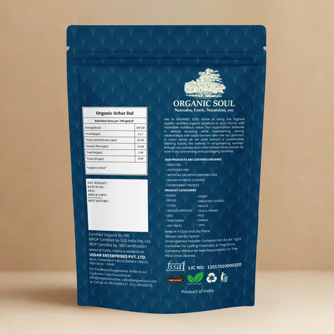 Organic Soul Organic Arhar Dal (Toor Dal) – Unpolished | 500 g