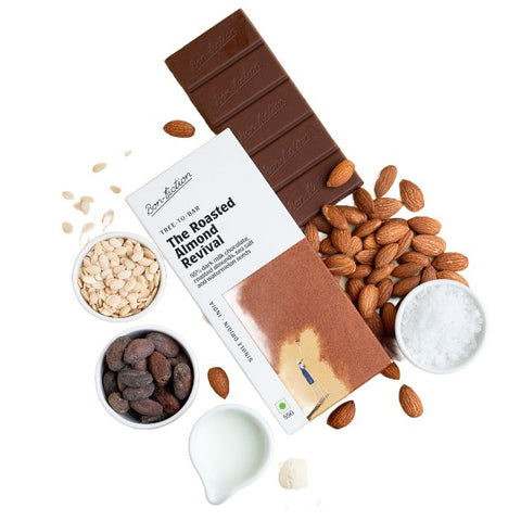The Roasted Almond Revival - 55% Dark Milk Roasted Almonds Chocolate Net Weight: 55gms