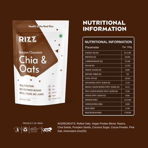 Belgian Chocolate Chia and Oats (Sweetened with Coconut Sugar)