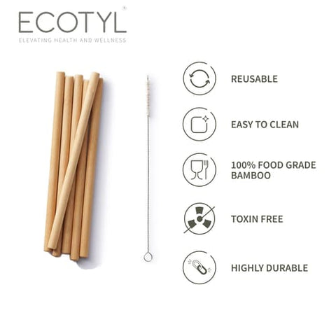 Ecotyl Bamboo Straws with Cleaning Brush  Set of 6