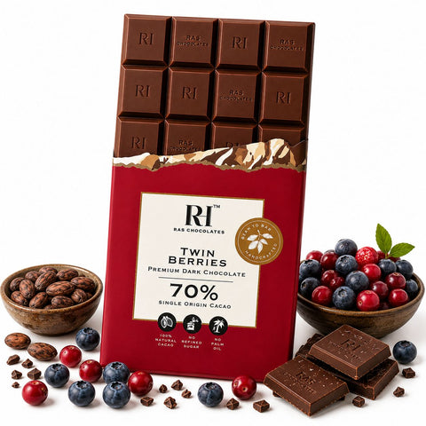 RAS CHOCOLATES 70% Dark Twin Berries 80grams