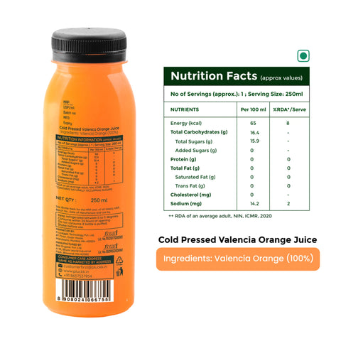 Pluckk Cold Pressed Valencia Orange 250ml
