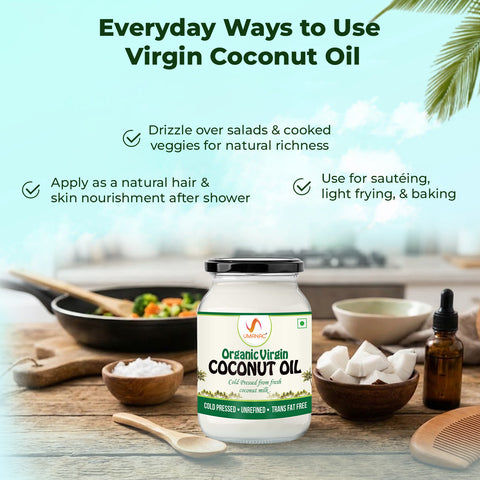 Umanac Organic Cold Processed Raw Extra Virgin Coconut Oil 500ml Glass Bottle LIV