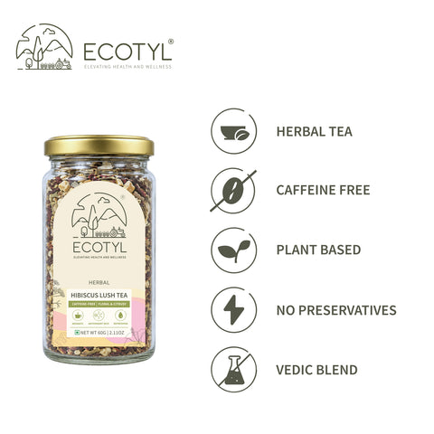 Ecotyl Hibiscus Lush Tea | Rich in Antioxidants | Herbal Tea | 60g