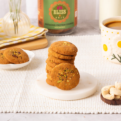 Channa Sattu Pistachio Protein Cookies with Saffron