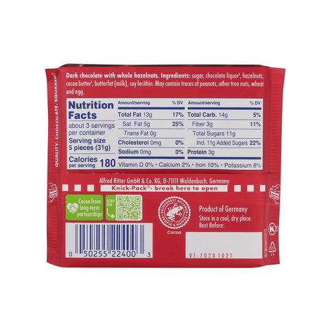 Ritter Sport Dark Whole Hazelnuts 100g