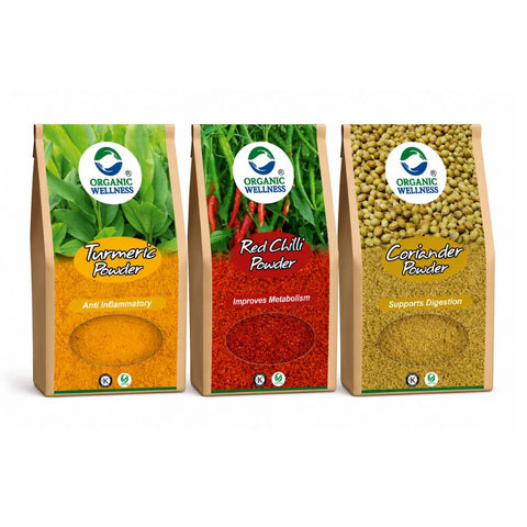 Organic Wellness Spices Combo (Turmeric Powder/Red Chilli Powder/Coriander Powder)