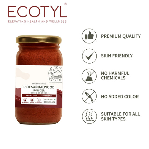 Ecotyl Red Sandalwood Powder | Natural Skin Brightener | Anti-Acne| Ayurvedic Skincare |100g
