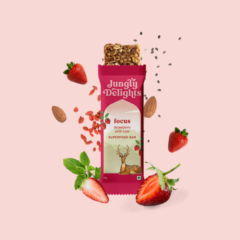 Jungly Delights Focus Strawberry with tulsi  single bar 38g