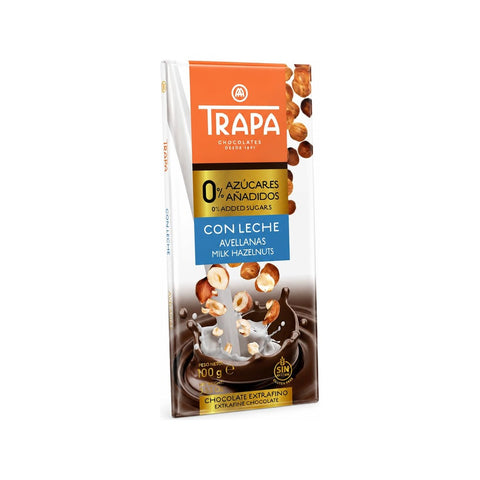 Trapa Bar 0% Sugar Added Milk with Hazelnuts 100g