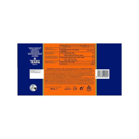 Trapa Choco Bar Turron - Milk with Noir Biscuit 120g