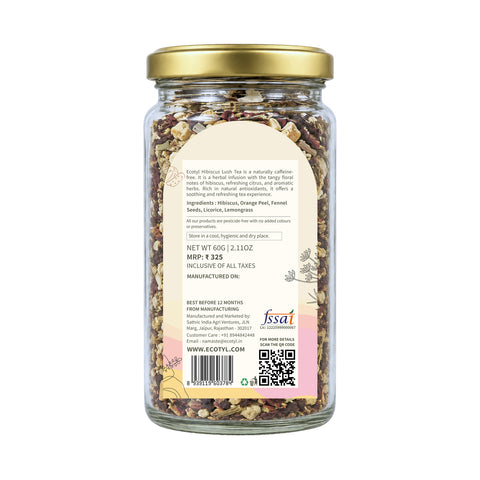 Ecotyl Hibiscus Lush Tea | Rich in Antioxidants | Herbal Tea | 60g