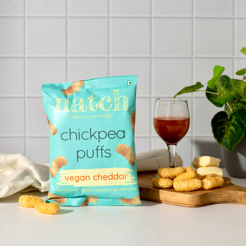 Natch Chickpea puffs - vegan cheddar 20grams each  (Bundle Pack of 6)