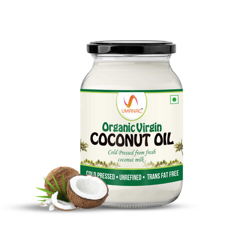 Umanac Organic Cold Processed Raw Extra Virgin Coconut Oil 500ml Glass Bottle LIV