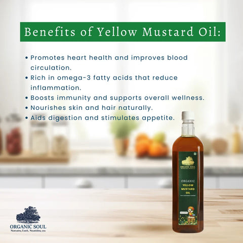 Organic Soul Organic Cold Pressed Yellow Mustard Oil (Kachi Ghani) | 1 L