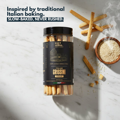 Eat Atlas | Italian Grissini Baked Breadsticks with Sesame Seeds