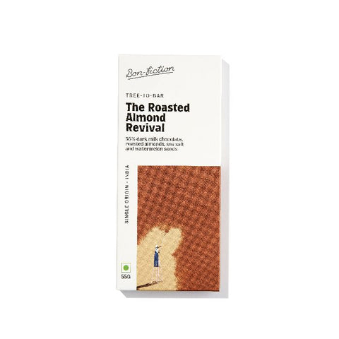 The Roasted Almond Revival - 55% Dark Milk Roasted Almonds Chocolate Net Weight: 55gms