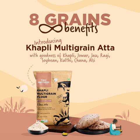 Khapli Multigrain Atta (5kg)| 8 Super Grains Flour Mix | High Fibre & High Protein | Low GI Atta