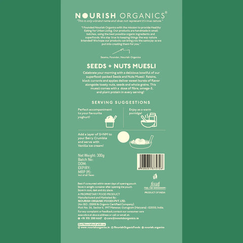 Nourish Organics Seeds and Nuts Muesli 300g, | Raisins | Apricots & Apples