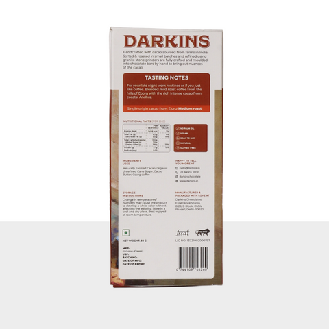 Darkins 65% Artisanal Dark Chocolate with Coorg Coffee