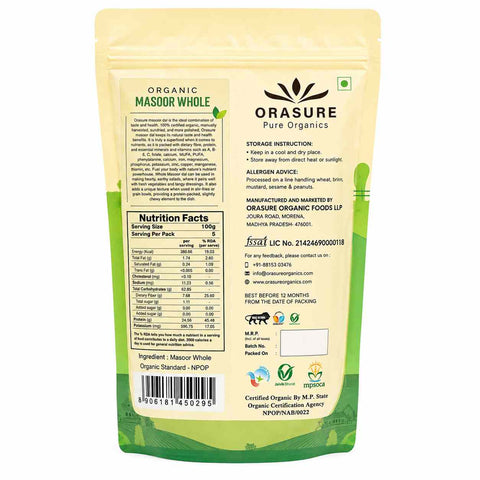Orasure Organics Masoor Whole