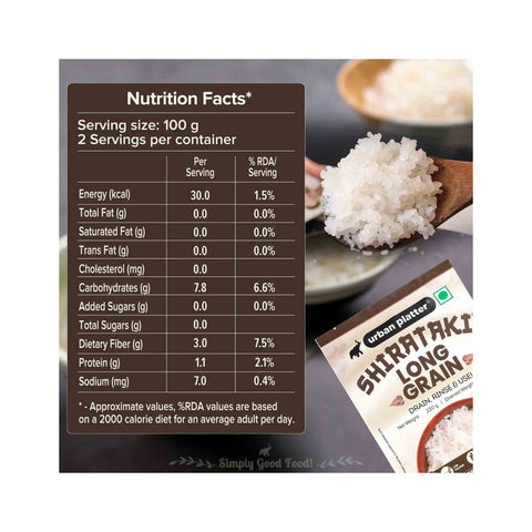 Urban Platter Shirataki Long-Grain Rice, 220g (Keto-friendly, Low-Carb, Low-Calories, Fat-free, Gluten-free, Konjac Miracle Rice)