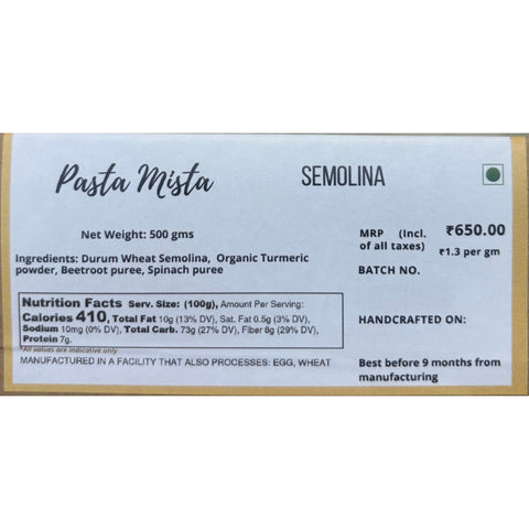 Conchiglie - Pasta Mista - Spinach, Turmeric And Beetroot (Eggless)