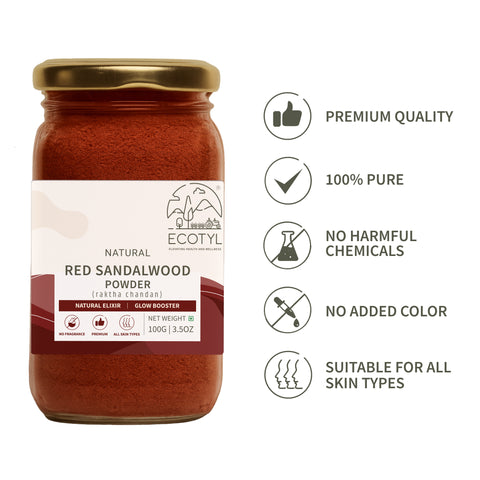 Ecotyl Red Sandalwood Powder | Natural Skin Brightener | Anti-Acne| Ayurvedic Skincare |100g