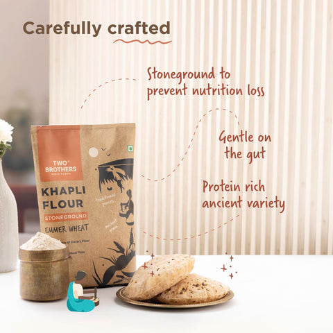Khapli Wheat Flour (2kg) | India's Only Certified Glyphosate Free Atta | Low-Gluten Wheat Flour