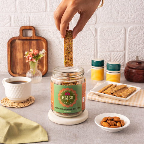 Bliss by Anju Pistachio Almond Biscotti Nut Based 200 grams