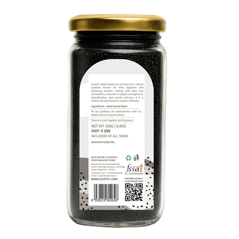 Ecotyl Basil Seeds | Sabja Seeds | Rich in Omega-3 & Fibre | Det200g