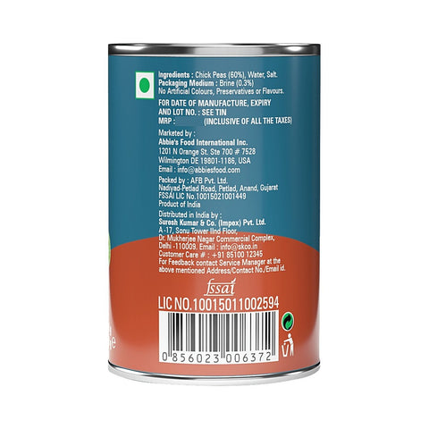 Abbie's Canned Chick Peas in Brine 400g