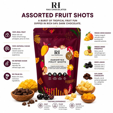 RAS CHOCOLATES Assorted Fruit Shots 100grams